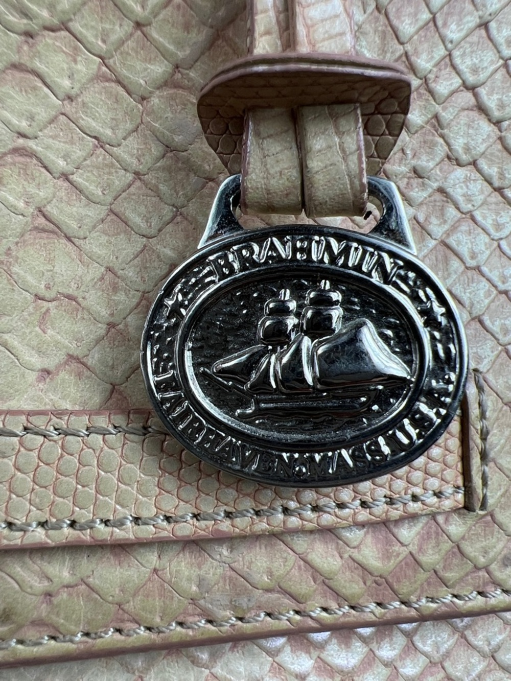 BRAHMIN Vintage Python Embossed Leather Classic Satchel - Silver Hardware - Picture 9 of 17